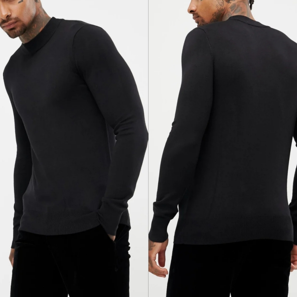 ASOS Gianni Feraud Limited Edition Black Sweater Mockneck Muscle Fitted Small